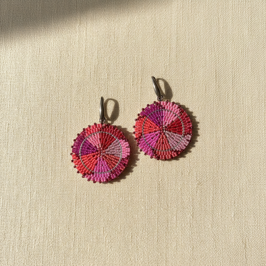 Boucles d'oreilles ethniques tourbillon coloris Rose – perles Miyuki fait main en France