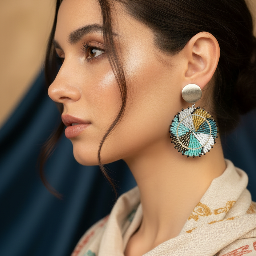 Boucles d'oreilles ethniques tourbillon – perles Miyuki fait main en France