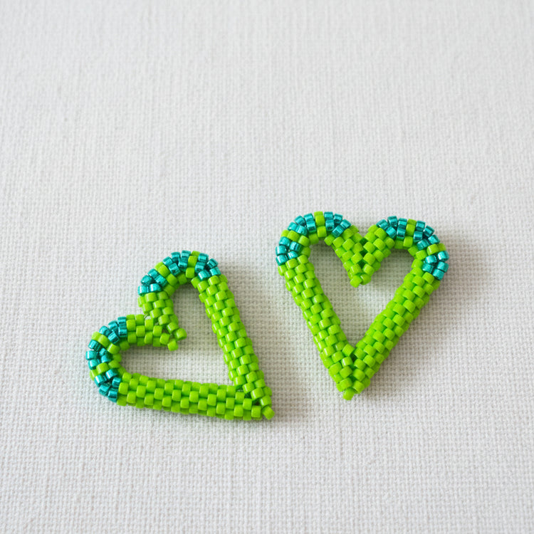 Pampilles cœur interchangeables Vert Pomme perles Miyuki fait main en France – bijou romantique femme