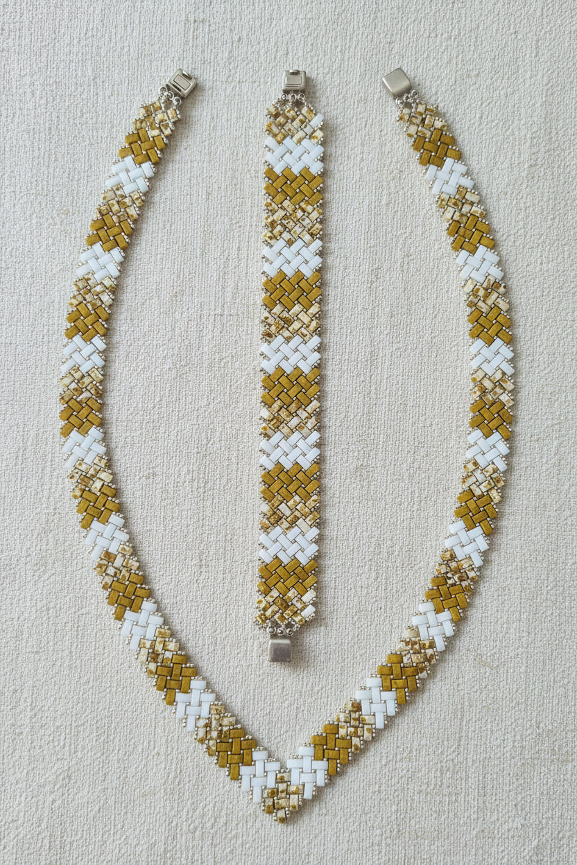 Parure Manon collier et bracelet chevron  – perles Half Tila Miyuki fait main en France