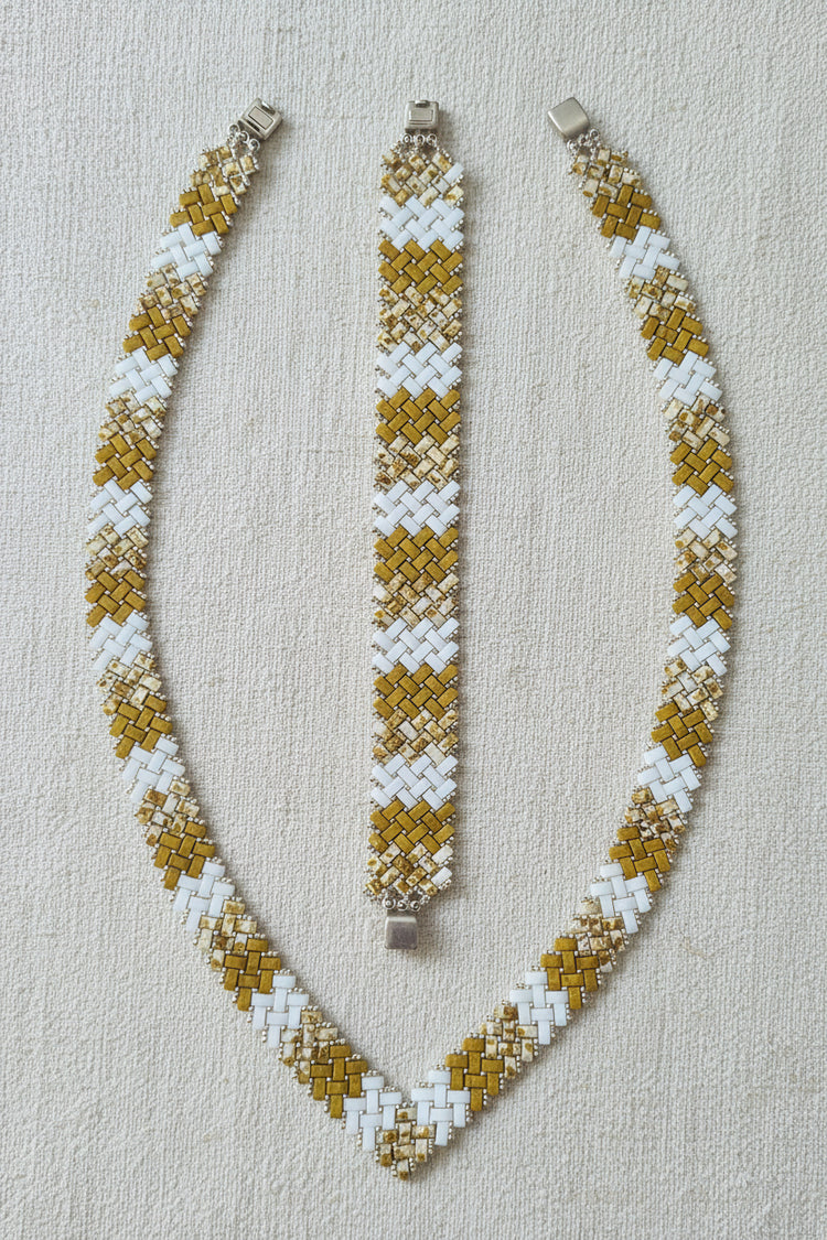 Parure Manon collier et bracelet chevron  – perles Half Tila Miyuki fait main en France