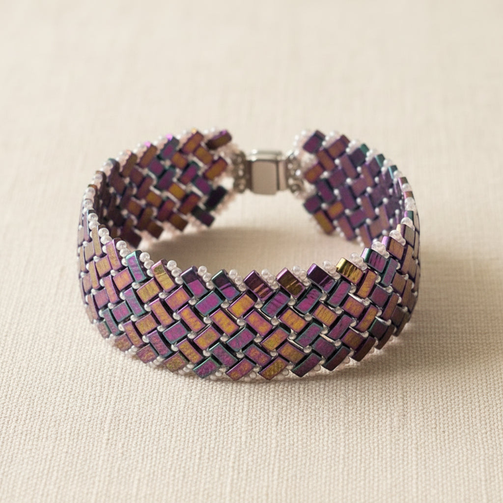 Bracelet Half Tila coloris Violet Rosé Doré – perles Miyuki fait main en France