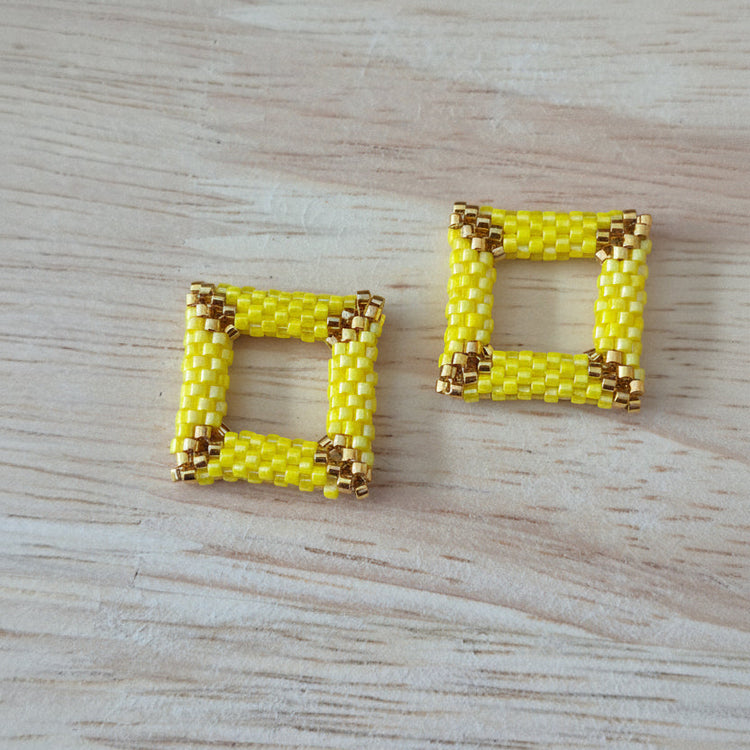 Pampilles carrées interchangeables  Jaune perles Miyuki fait main en France – bijou géométrique femme