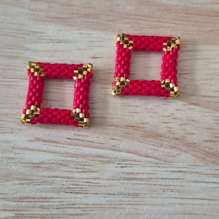 Pampilles carrées interchangeables  Rouge  perles Miyuki fait main en France – bijou géométrique femme
