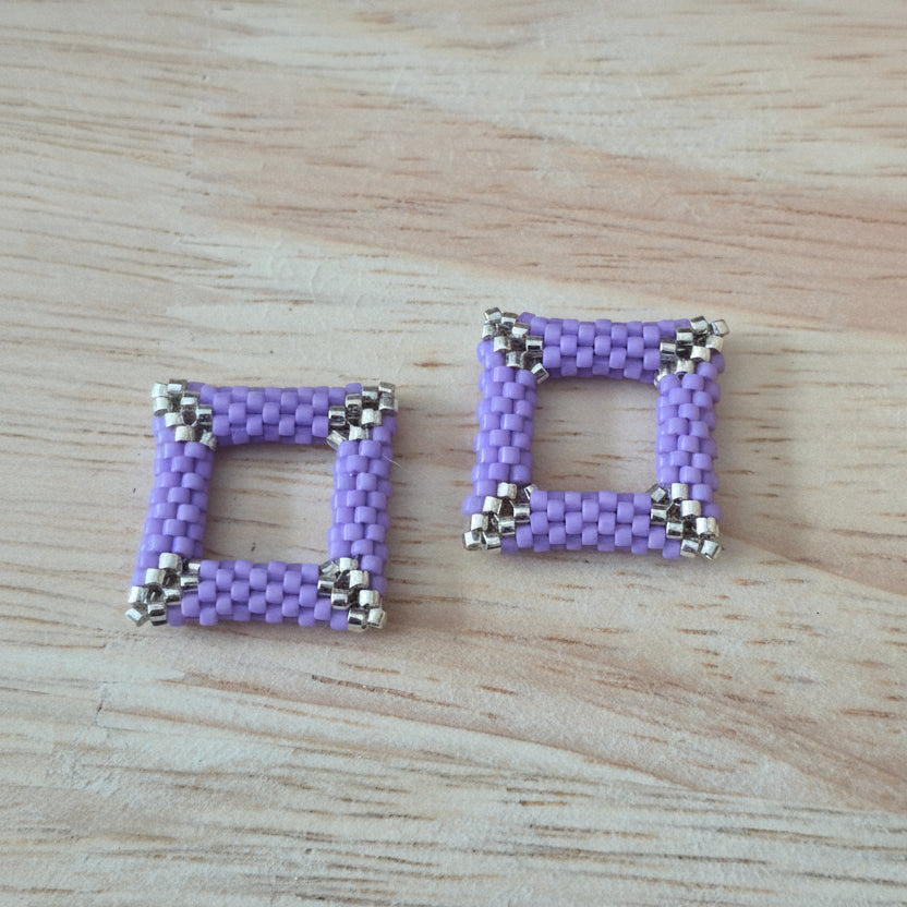 Pampilles carrées interchangeables  Violet perles Miyuki fait main en France – bijou géométrique femme