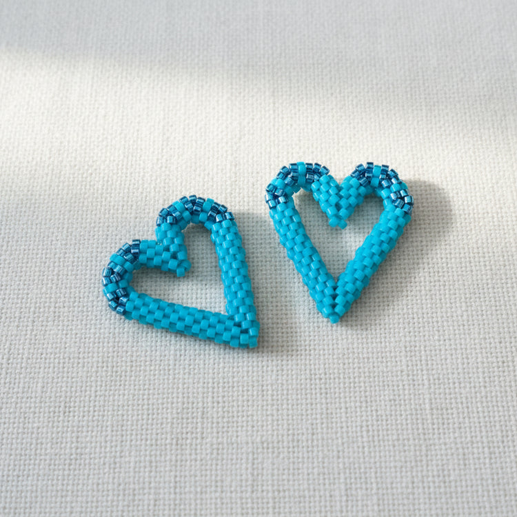Pampilles cœur interchangeables  Bleu Turquoise perles Miyuki fait main en France – bijou romantique femme