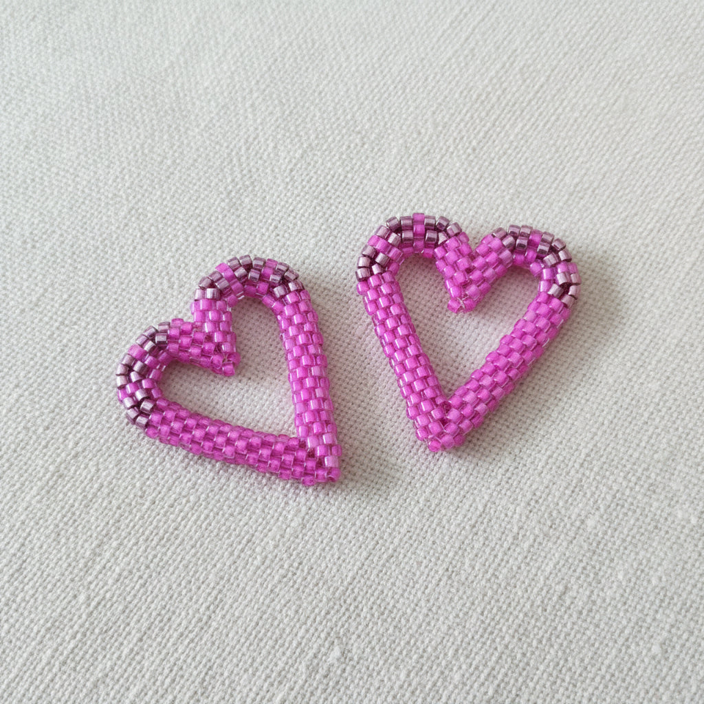 Pampilles cœur interchangeables  Fuschia perles Miyuki fait main en France – bijou romantique femme