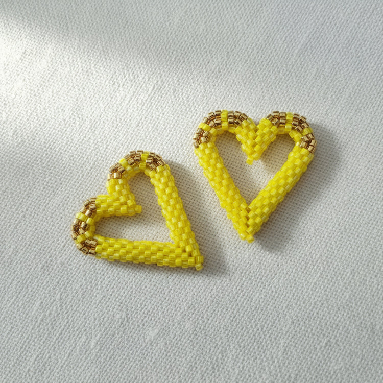 Pampilles cœur interchangeables  Jaune perles Miyuki fait main en France – bijou romantique femme