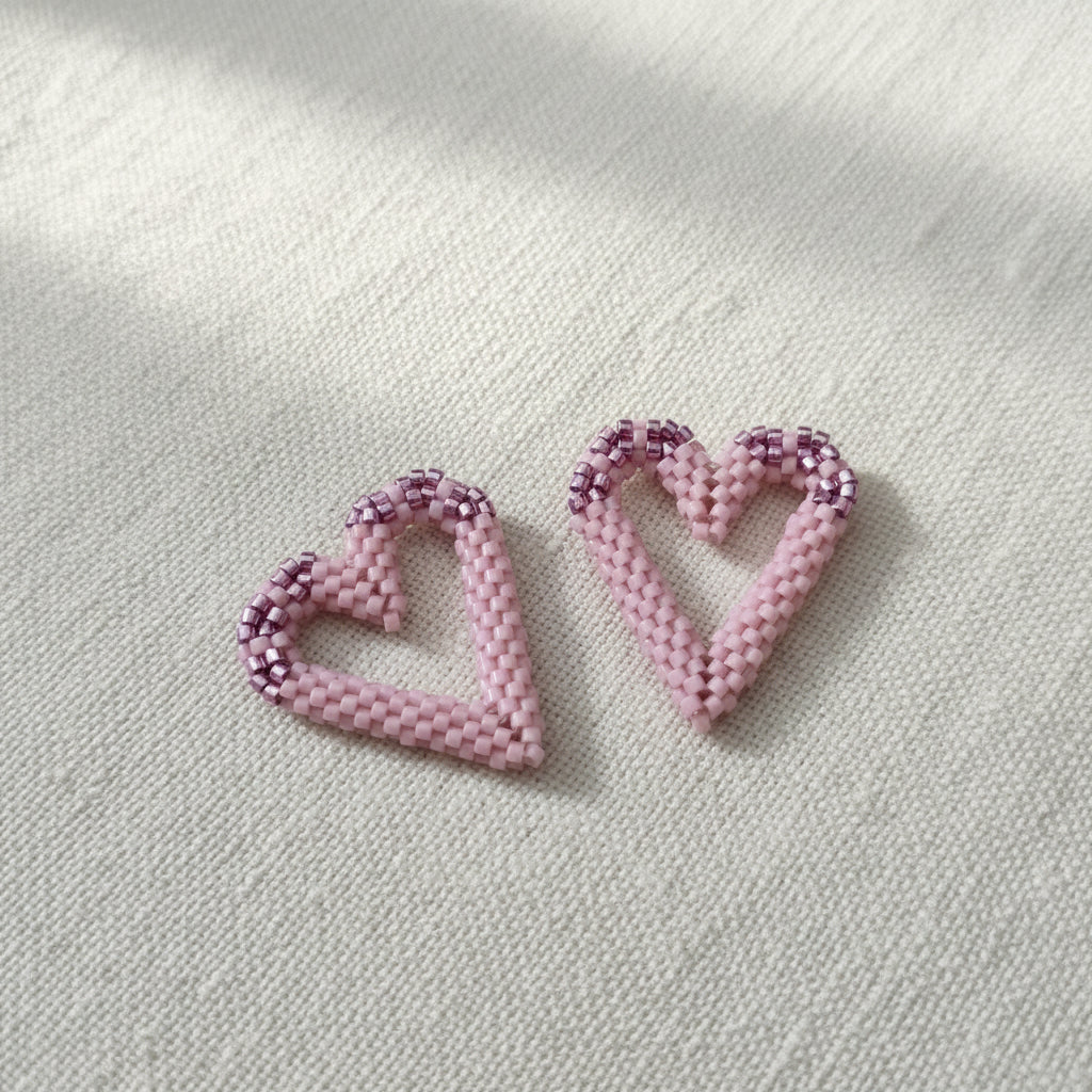 Pampilles cœur interchangeables  Rose poudre perles Miyuki fait main en France – bijou romantique femme