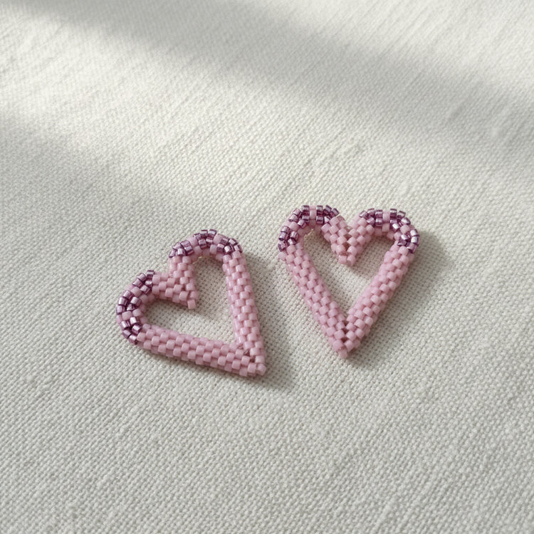 Pampilles cœur interchangeables  Rose poudre perles Miyuki fait main en France – bijou romantique femme