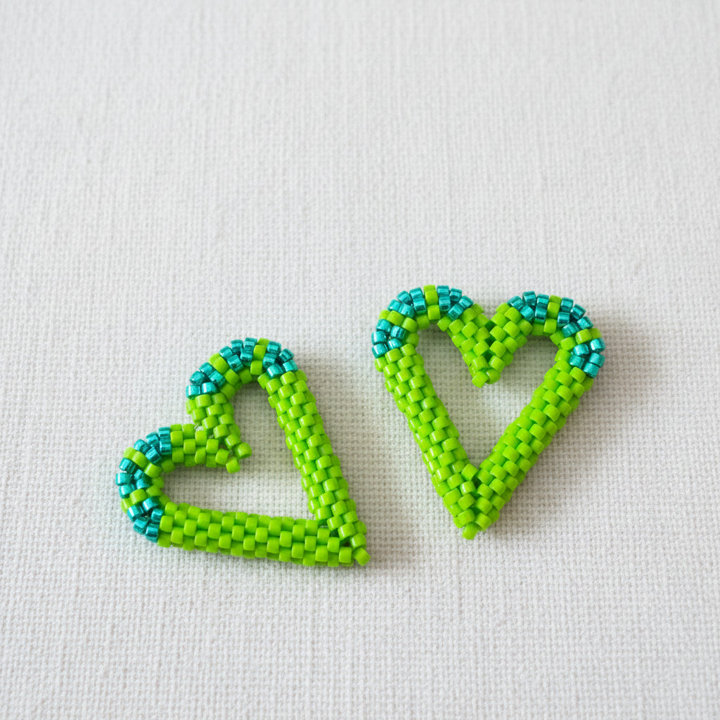 Pampilles cœur interchangeables  Vert Pomme perles Miyuki fait main en France – bijou romantique femme