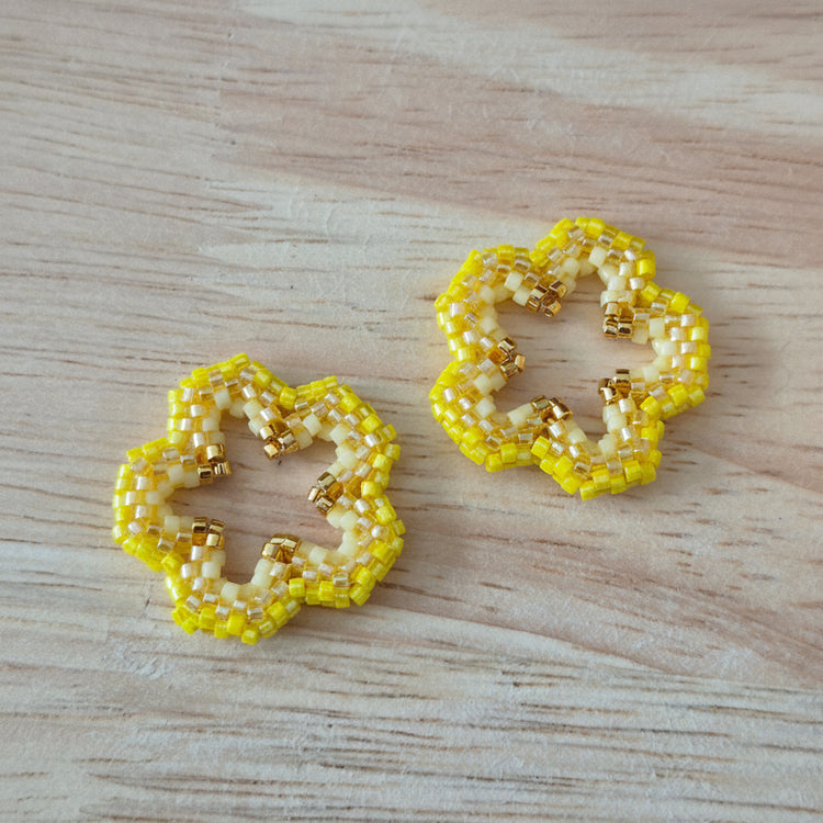 Pampilles fleurs interchangeables Jaune perles Miyuki fait main en France – bijou artisanal femme