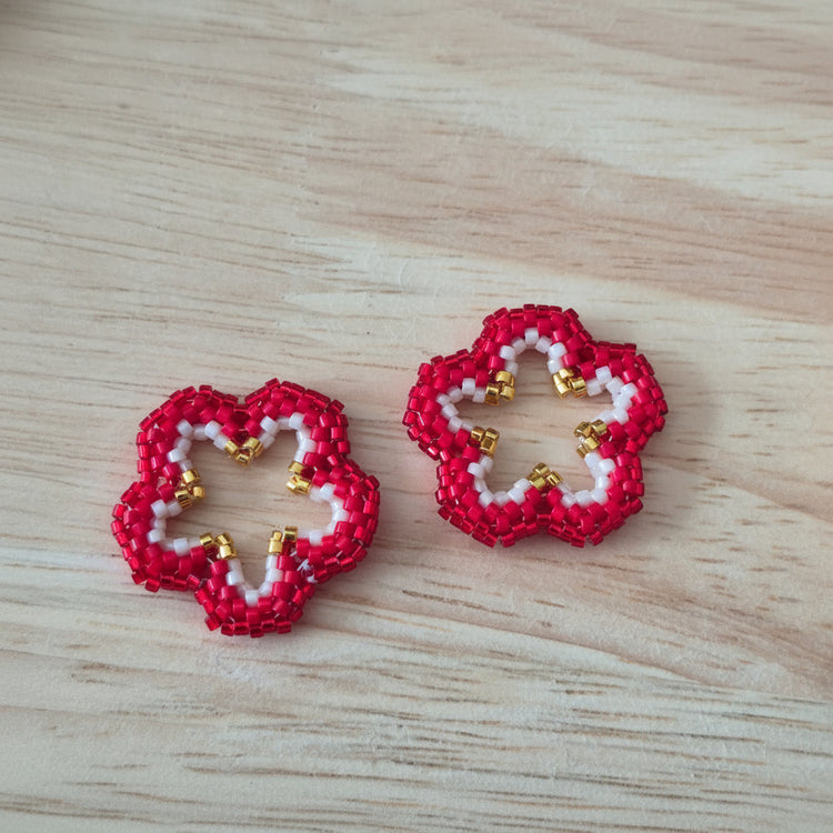 Pampilles fleurs interchangeables Rouge perles Miyuki fait main en France – bijou artisanal femme