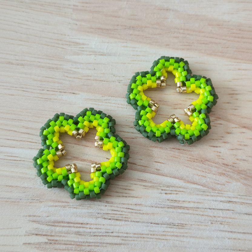 Pampilles fleurs interchangeables Vert Pomme perles Miyuki fait main en France – bijou artisanal femme