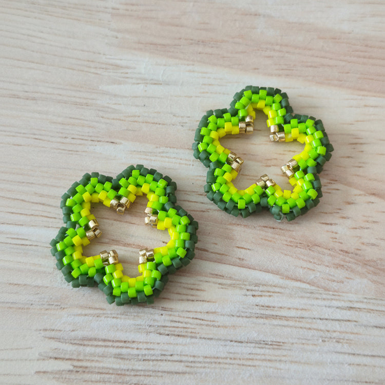 Pampilles fleurs interchangeables Vert Pomme perles Miyuki fait main en France – bijou artisanal femme