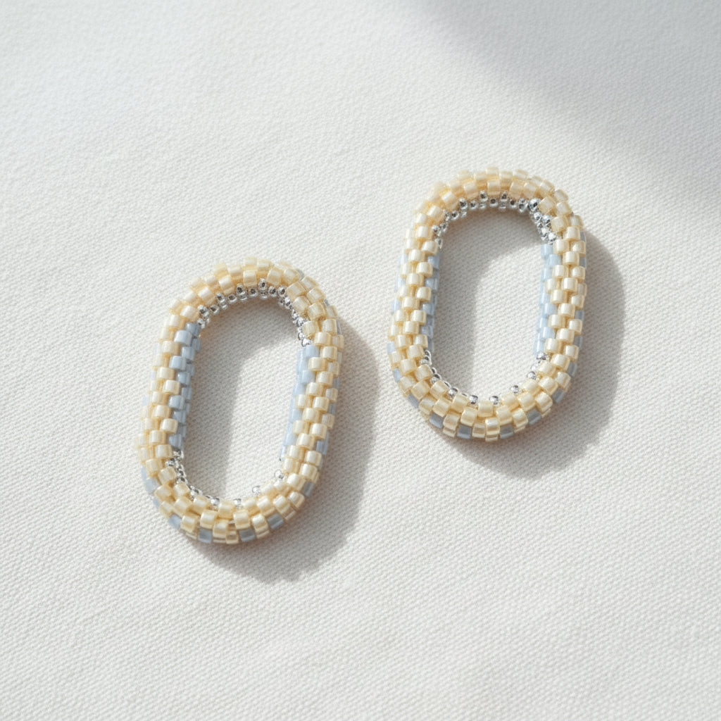 Pampilles ovales interchangeables  Beige perles Miyuki fait main en France – bijou élégant femme