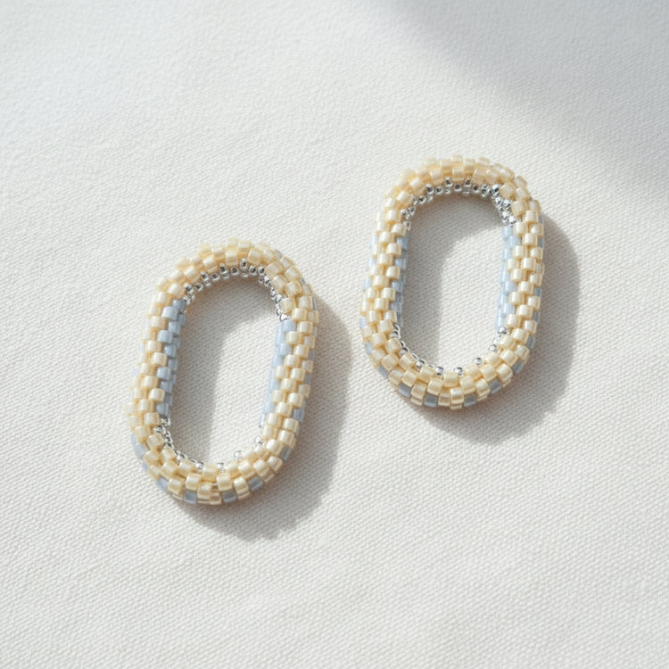 Pampilles ovales interchangeables  Beige perles Miyuki fait main en France – bijou élégant femme