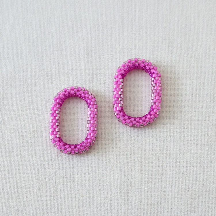 Pampilles ovales interchangeables  Fuschia perles Miyuki fait main en France – bijou élégant femme