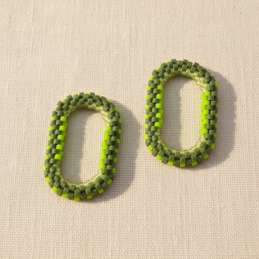 Pampilles ovales interchangeables  Vert Olive perles Miyuki fait main en France – bijou élégant femme