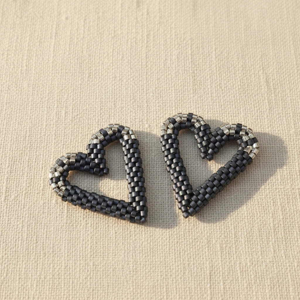 Pampilles cœur interchangeables Noir perles Miyuki fait main en France – bijou romantique femme